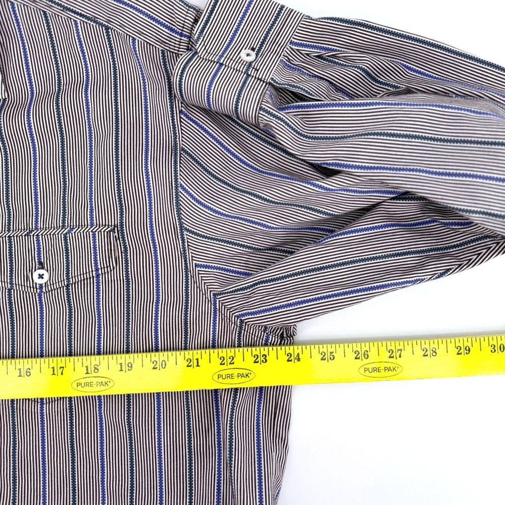Tommy Bahama Button Down Shirt Large Blue Brown Stripe Cotton Long Sleeve T34463 - Picture 4 of 6